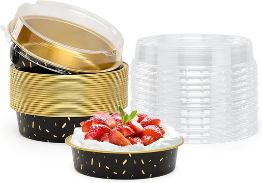 Beasea 20 Pack 4” Round Oven Baking Mini Cake Pan, 8 Oz Aluminum Cupcake Pans With Lids Mini Tart Pans Baking Foil Pans for Pizza Pies Quiche by Beasea