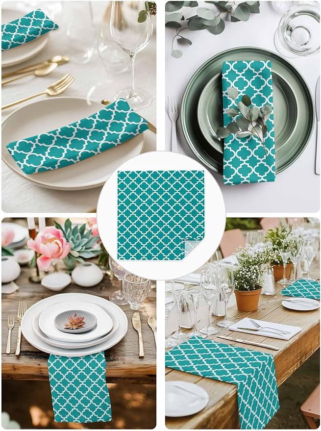 Cloth Napkins Set of 6-20x20 Inches, Teal Morocco Washable Reusable Table Napkins, Ethnic Boho Minimalist Abstract Geometric Soft & Absortbent Dining Napkin for Party Wedding Hotel Restaurant - Image 4