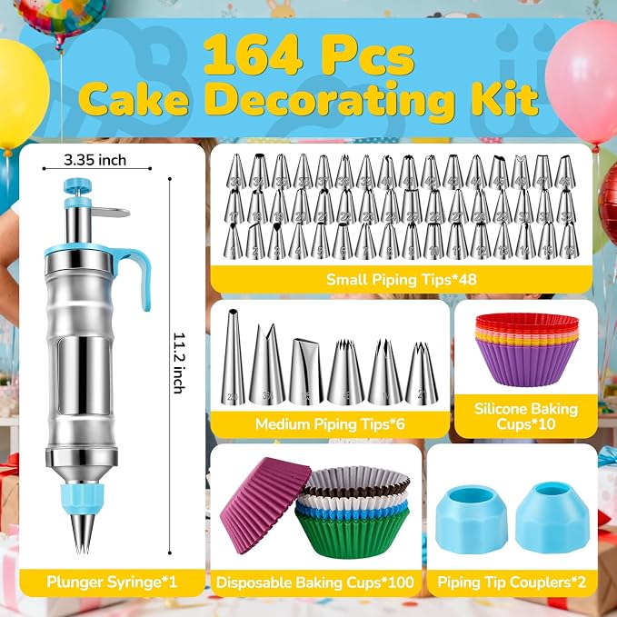 Cake Decorating Tools Supplies Kit: 164pcs Baking Accessories, Dessert Piping Syringe and Icing Tips Set - Puffs Cupcake Frosting Piping Bakery Set for Adults Beginners or Professional, Blue - Image 4
