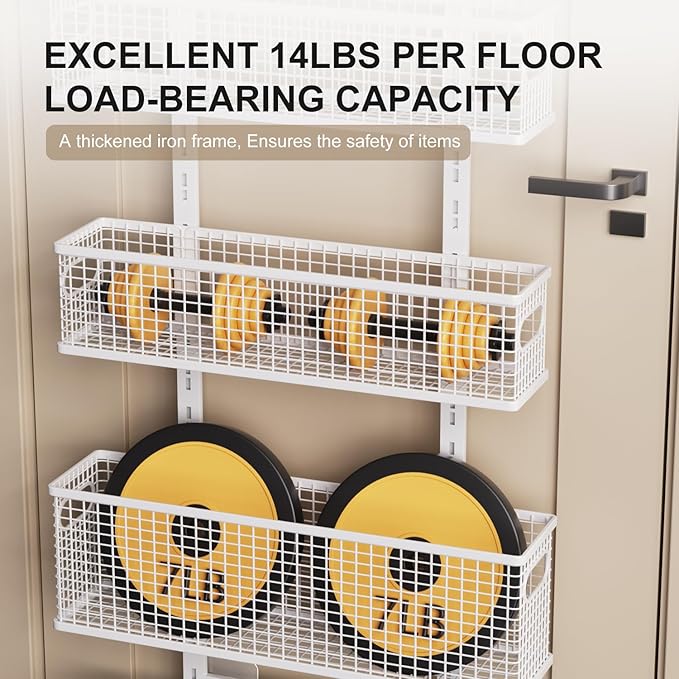 6-Tier Over The Door Pantry Organizer,Hanging Spice Rack,Grid Basket,White | Height Adjustable,Easy Grip Handle,Large Capacity,For Pantry Door,Laundry Room,Bathroom,Kitchen,D5.3xW15.7xH60.9in - Image 6