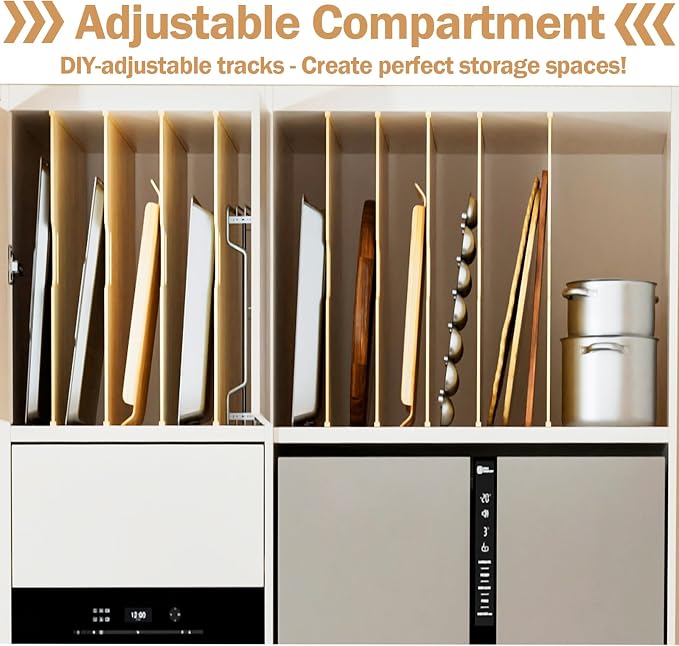 6 Set Trim-to-Fit Wood Tray Dividers for Cabinet, Cookie Sheet Organizer, Multi Layer Embedded Plug-in Board Storage, Cuttable DIY Storage Divider Insert for Kitchen Bedroom Cabinet Closet - Image 7