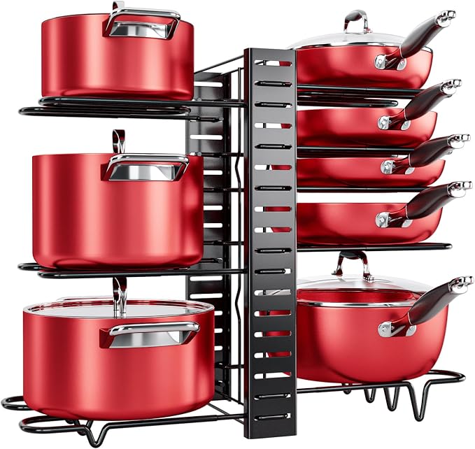 MUDEELA Pots and Pans Organizer Rack under Cabinet and Expandable Pots Organizer for Cutting Board, Cast-iron Pan Bundle - Image 2
