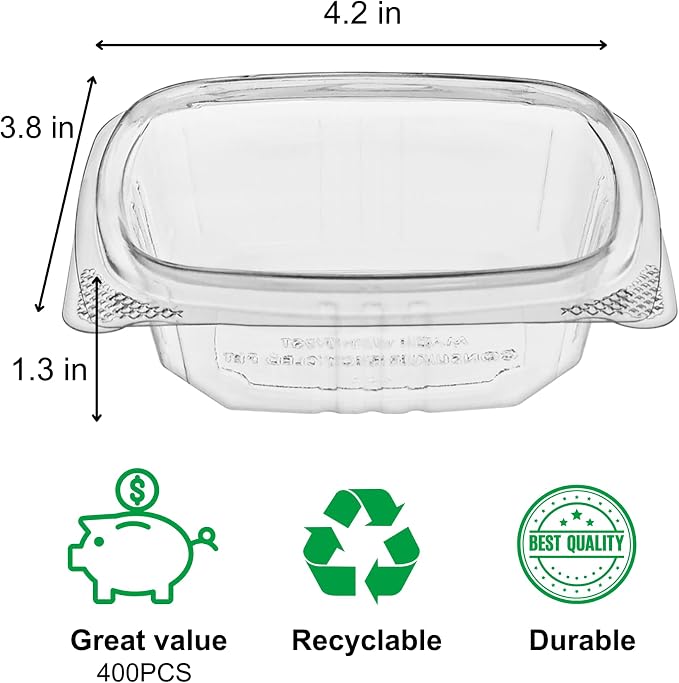 4oz RPET Clear Hinged Lid Deli Container- 400Pcs - Image 2