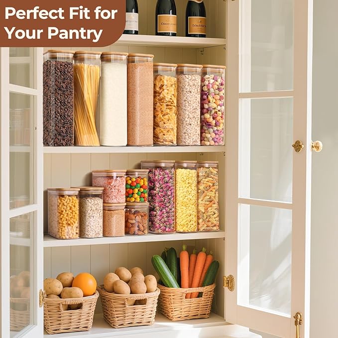 ComSaf Pasta Containers Storage 2.2 Qt, Set of 3 Tall Glass Spaghetti Jar | Rectangle Kitchen Canisters, 11.3-Inch Tall Jars,Pantry Organizers, Dry Food Storage Containers 70oz, Flour, Cereal, BPA Free - Image 5