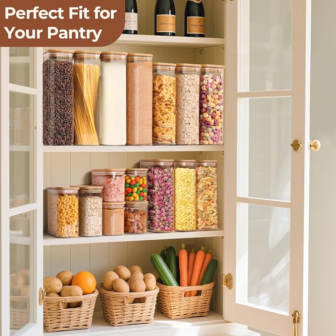 ComSaf Glass Storage Containers With Lids 2 Qt, Set of 3 Cereal Containers | Pantry Storage Container, Rectangle Jar, Glass Cereal Dispenser, Kitchen Canisters, Dry Food, Flour, Sugar, 64oz, BPA Free - Image 5
