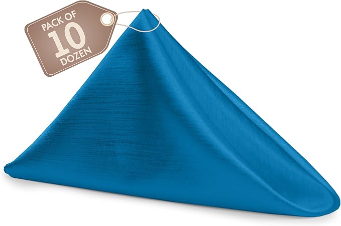 17x17-Inch Shantung Satin Cloth Napkins, Cobalt Set of 120 | Bulk Case of 10 Dozen, Square, 100% Polyester Fabric, Reversible, Faux Dupioni Silk Reverse Side, Machine Washable, Blue by UltimateTextile