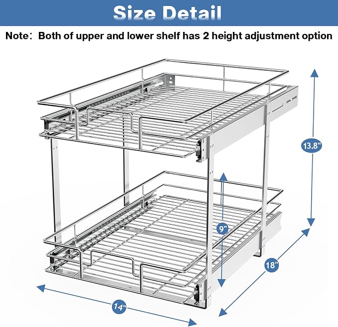 LOVMOR 2 Tier Individual Pull Out Cabinet Organizer 14" W x 18" D, Slide Out Kitchen Cabinet Storage Sliding Shelves - Image 3