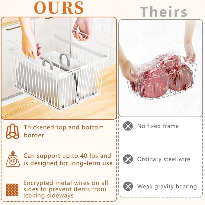 Large Freezer Organizer Bins for 5 to 9 Cu.Ft,4Pack , Leak-Proof Bottom | ANJUBANFreezer Organizer Bins, Stackable,expandable,foldable,With handle Wire Storage Container Baskets for Sort Frozen Meats - Image 3