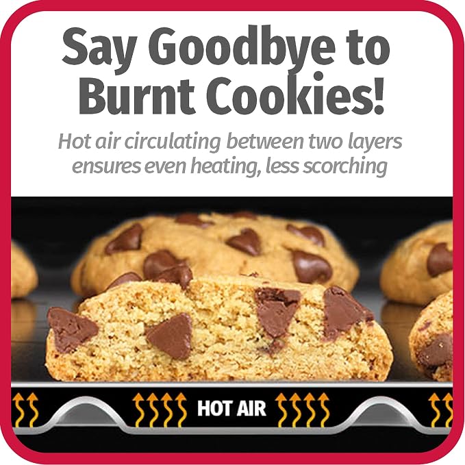 GoodCook AirPerfect Insulated Cookie Sheets Set of 2 Nonstick Carbon Steel Construction Pans for No-Burn Baking with Ergonomic Grip, 16 x 14-Inch, Gray - Image 2