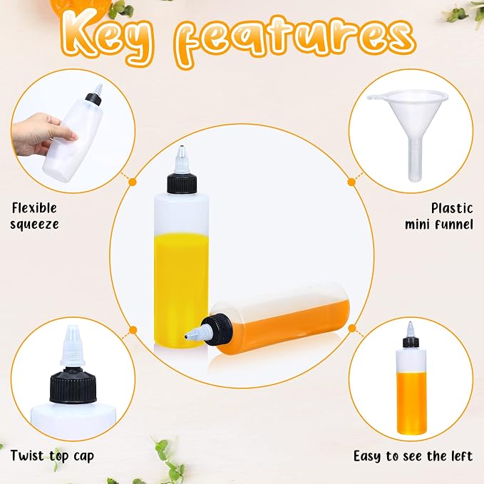 Eccliy 50 Pack 8.5 oz Plastic Squeeze Condiment Bottles with Twist on Cap Lids, Sauce Squeeze Multipurpose Squirt Bottles for BBQ Sauce Dressing Grilling Crafts Syrup Oil, 250 ml - Image 3