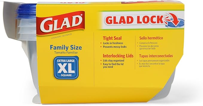 Glad GladWare XL Square Food Storage Containers, 104 Oz, 3 Count, 3-Pack | BPA-free, dishwasher-safe containers for leftovers, meal prep, and freezer storage; family-size capacity - Image 6