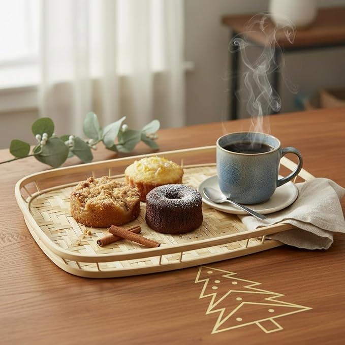 PEMAR Extra Large Bamboo Serving Trays with Handles, Set of 2 Measuring 19.3" x 13.8" Large Woven Dinner Tray, Rustic Wicker Rattan Tray Style for Eating, Bed Breakfast, Couch TV Lap Tray - Image 5