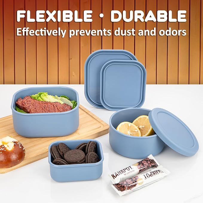 8PCS Silicone Food Storage Containers with Lids,10oz to 51oz,Reusable Leakproof Nesting & Stackable Bento Lunch Box,Microwave Freezer Dishwasher Oven Safe Meal Prep Containers,BPA Free, Slate Blue - Image 4