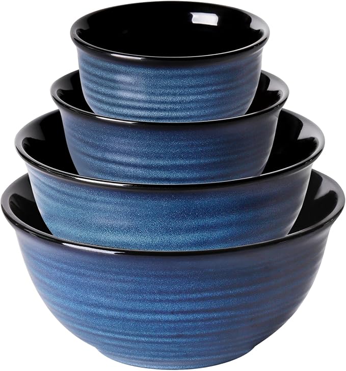 HASENSE Mixing Bowls for Cooking, Baking, Ceramic Serving Dishes Set of 4 for Salad, Fruits, Popcorn, Versatile Nesting Bowls for Housewarming Gift, 2.1/1.5/1.0/0.5 Qt, Dishwasher & Microwave Safe by Hasense