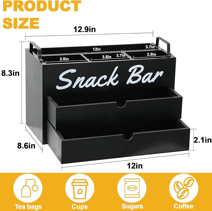 Snack Bar Organizer for Countertop, Wood Snack Bar Station with Handles, 4 Compartment Food Container Snack Box with Drawer, Pantry Organizers and Storage for Snacks, Chips, Packets - Image 2