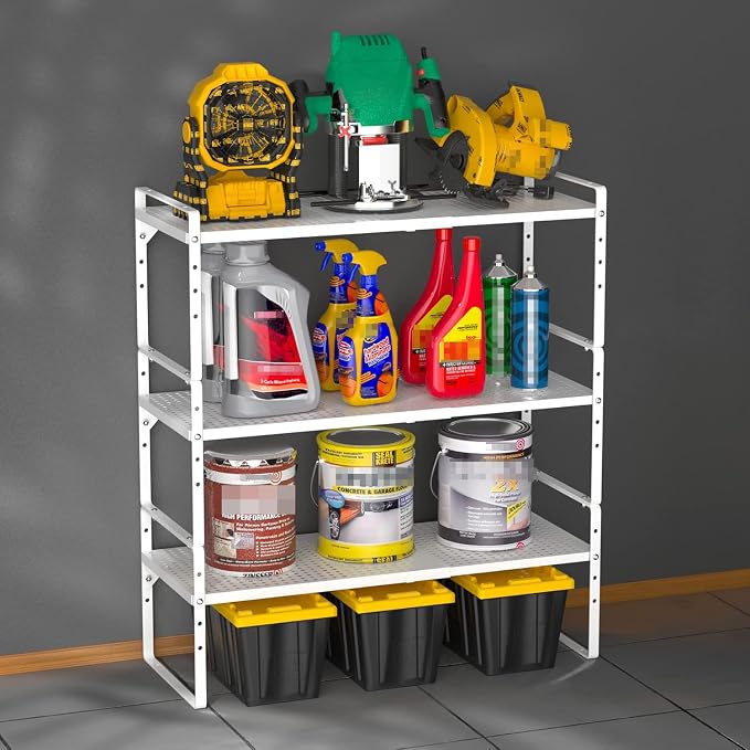 2 Pack Large Expandable Cabinet Storage Shelf, Heavy Duty Stackable Steel Metal Spice Rack Adjustable Height Home Office Pantry Garage Shelves for Counter Kitchen Organization, White - Image 8
