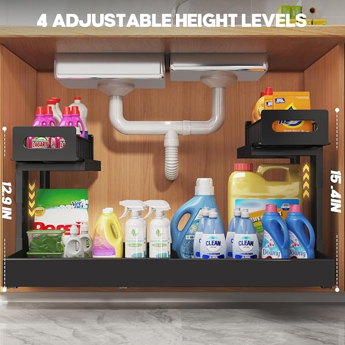 1 Pack-16"-26"W Expandable Under Sink Organizer With Upgrade Ball-Bearing Slide,2-Tier Pull Out Under Cabinet Organizer Height Adjustable,Not Suitable For Cabinets With Partitions In The Middle - Image 8