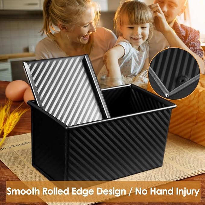 2pack 1LB Black Pullman Loaf Pan with Lid, Non-Stick Sandwich Bread Loaf Pan, Easy Release Bread Pan with Lid for Homemade Bread - Image 7