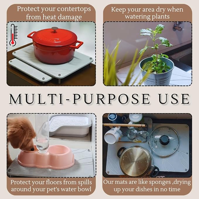 2 PCs Nesting Stone Drying Mat for Kitchen Counter - Fast, Heat Resistant Stone Dish Drying Mat with Non-Slip Feet - Image 4
