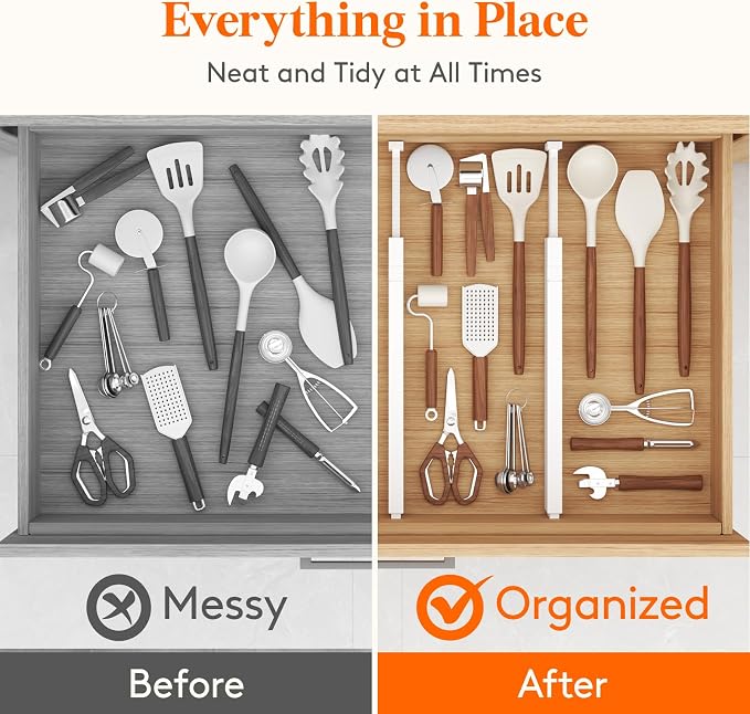 Lifewit 2.36" Upgrade Kitchen Drawer Dividers, Adjustable Drawer Organizer | 16"-22" Expandable White Drawer Separator for Clothes/Utensils, Dresser/Cabinet/Closet/Nursery Organization & Storage, 8 Pack - Image 8