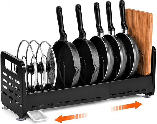 Pots and Pans Organizer Under Cabinet, Expandable Pot Lid Organizer | Adjustable Heavy Duty Rack with Removable Drip Tray, Expands 15.4"–24.8", Ideal for Kitchen Cabinets and Countertops. by LUMERIGIN