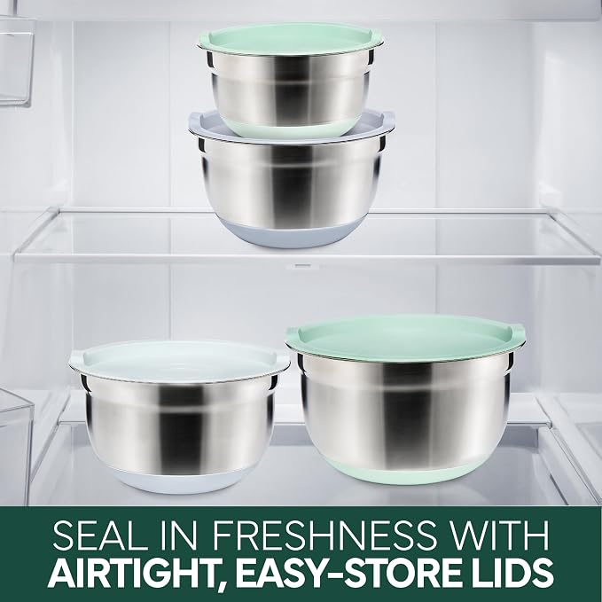COOK WITH COLOR Stainless Steel Mixing Bowls Set with Lids - Nesting Bowls with Non-Slip Bottom, Sage, 12 Pieces - Image 7