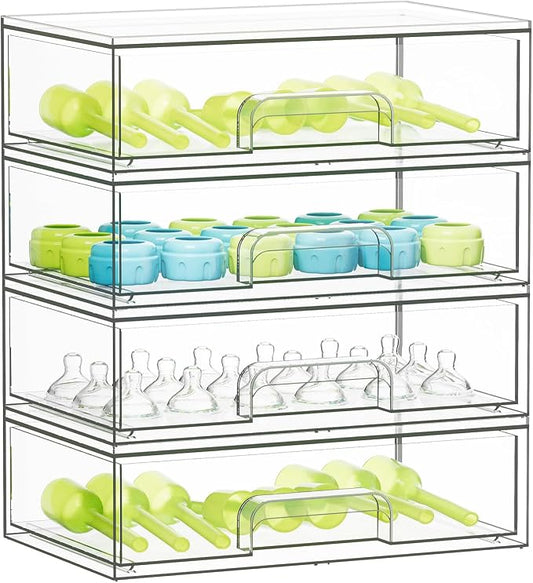 SpaceAid Bottle Storage Organizer Baby - Acrylic Bottles Station Organizer Container, Stackable Clear Drawers for Countertop, Vanity, Bathroom, Cabinet, Pantry Organization, 4 Pack, 4L, 13.7"H by SpaceAid