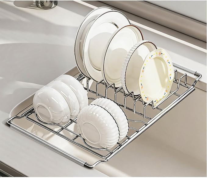 Collapsible Dish Drying Rack, Stainless Steel – Compact Foldable Kitchen Counter Organizer for Small Spaces, Silver - Image 2