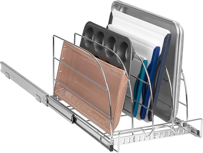 Pull Out Organizer for Bakeware, Cutting Board and Trays, 12.5”W x 21”D | Stores Cutting Board and Trays, Adjustable Dividers, Heavy Duty, Lifetime Limited Warranty - For Narrow Cabinet Spaces - Image 4