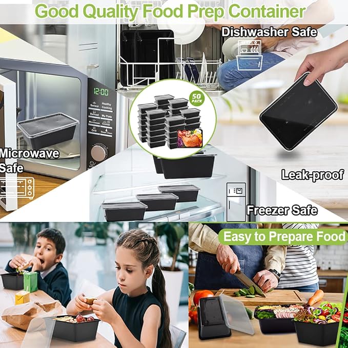 50-Pack Meal Prep Containers, Single Compartment with lids, 26 OZ. | Reusable Microwave Disposable Plastic Bento Boxes BPA Free Lunch Storage Boxes for Meal Prepping-Stackable, Dishwasher Safe. - Image 5