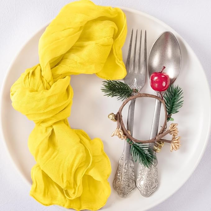Cloth Napkins Set of 24 21"x21" Reusable Cheesecloth Napkins Bulk Yellow | Boho Rustic Dinner Napkins Washable Gauze Table Napkins Cloth Hemmed Edges for Wedding Bridal Shower Family Gathering Decor - Image 6