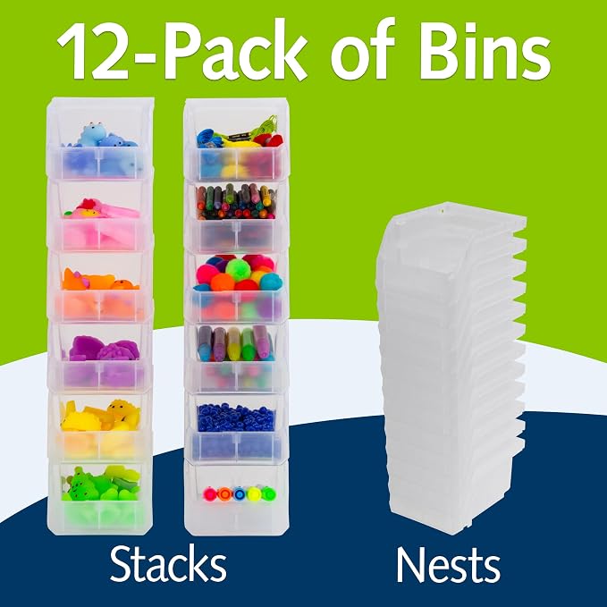 Plastic Containers for Organizing and Storage Bins for Drawers, Desks, Office Organization, and Garage, Stackable Bins, Extra-Small (3" x 5" x 4"), 12-Pack, Clear - Image 3