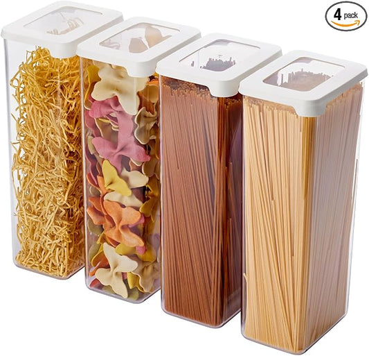 SmartStore Clear Airtight Dry Food Containers with Lids | 2.25L Set of 4 | Organiser for pasta, spaghetti | BPA Free | Dishwasher Safe | Stacking Kitchen Storage | 12.5x9x28cm by SmartStore