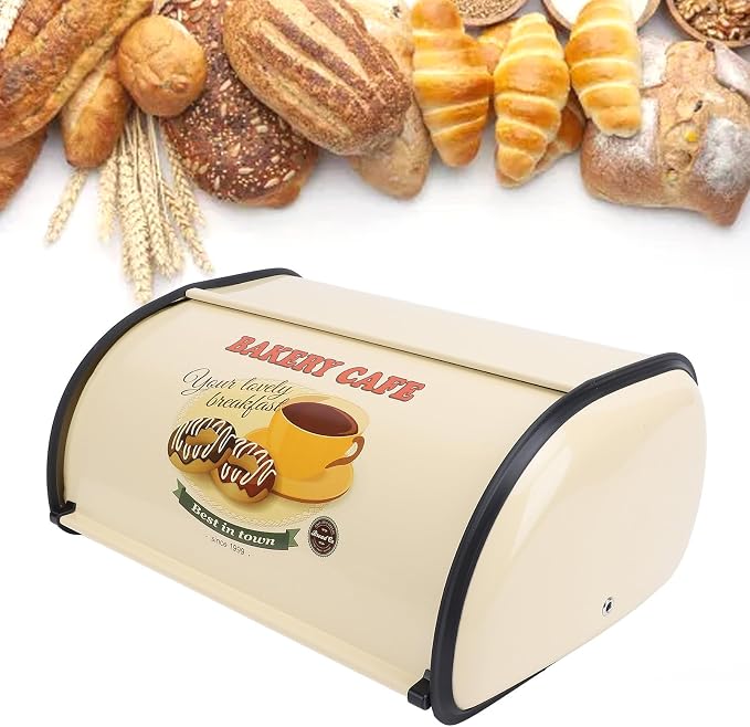 Bread Box,Roll Top Bread Box Vintage Bread Container for Kitchen Countertop Drum Type Metal Bread Storage Bin for Bread Cake Doughnut Biscuit Food Tableware (Type 3) - Image 8