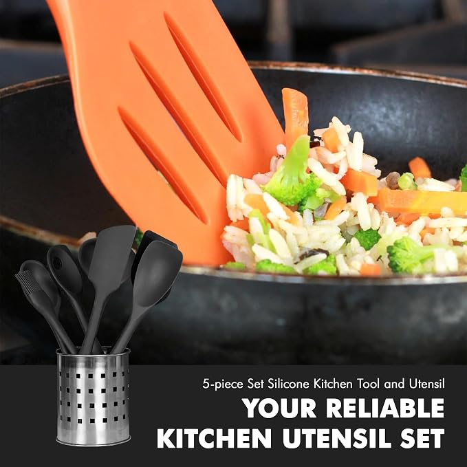 Chef Craft Premium Silicone Kitchen Tool and Utensil Set, 5 Piece, Black - Image 5