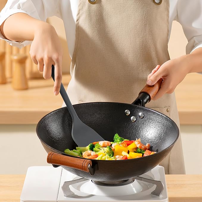Silicone Kitchen Cooking Utensils Set: MOACC Heat Resistant 13inch Long Kitchen Gadgets, BPA Free Non Stick Rubber Cook Accessories For Food Prep, Frying, Serving, Basting (Dark Grey) - Image 4