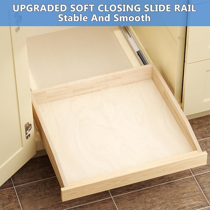 LOVMOR Single Pull Out Cabinet Organizer 28½”W x 21”D, Soft Close Slide Out Drawer Storage Shelves for Kitchen, Wood Cabinet Shelf Pull-Out Organizer Storage for Base Cabinets - Image 8