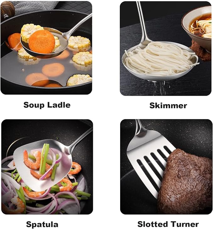 Wok Utensils for Carbon Steel, Stainless Steel Wok Spatula 17 Inch | Extra long wooden handle-Anti-scald;Wok Tools Professional Set;Great for home use and commercial use; - Image 2