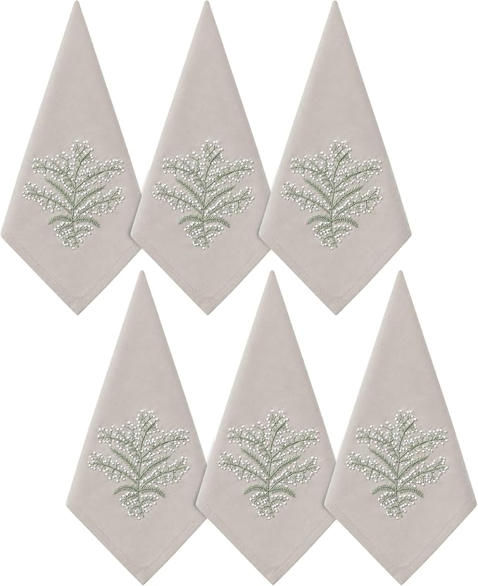 Cloth Tea Napkins Set of 6, Embroidered Cotton Napkins with French Knot Design, Reusable Table Napkins for Dinner, Tea Time, Coffee, Cocktail Settings, 16x16 Inches (Sateen Taupe) by EmbroideryLinenVN