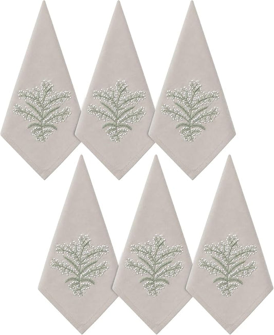 Cloth Tea Napkins Set of 6, Embroidered Cotton Napkins with French Knot Design, Reusable Table Napkins for Dinner, Tea Time, Coffee, Cocktail Settings, 16x16 Inches (Sateen Taupe) by EmbroideryLinenVN