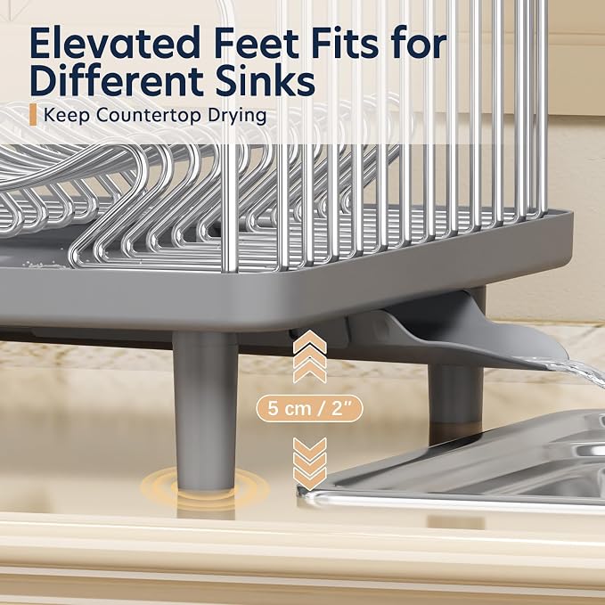KINGRACK Stainless Steel Dish Drying Rack with Cup Holder for Counter, Grey | 16.9"L x 12.4" W Dish Rack with Spacious Drying Capacity, Quick Auto Dish Drainer for Plate Dish Dinnerware，Sliver - Image 8