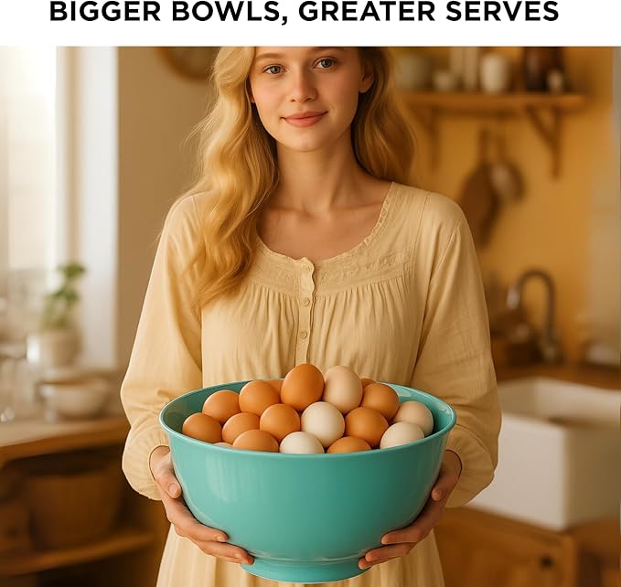 TP Melamine Mixing Bowl Set with Lids, Salad Bowl Set of 3, Blue&White | Nesting Design,Break-resistant,Pasta & Salad Prep, Baking Prep, Space-saving Storage, Freezer Safe, Dishwasher Safe - Image 3