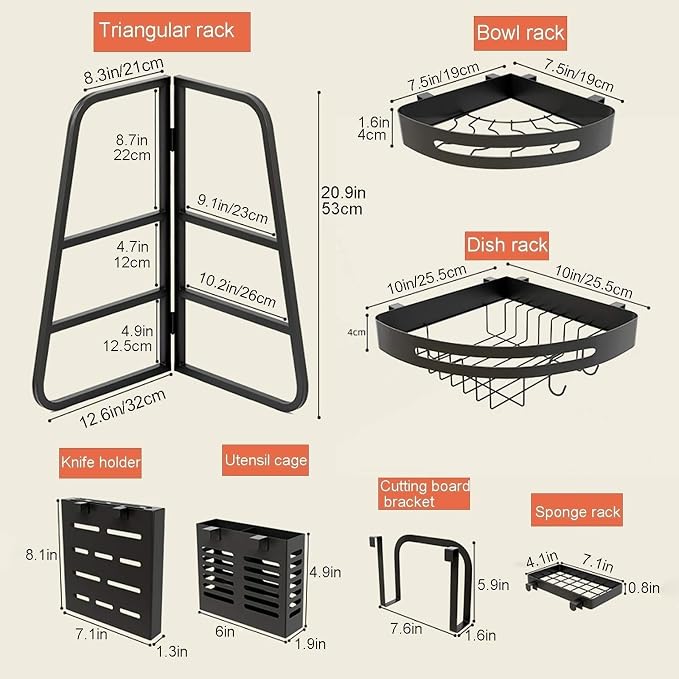 Dish Drying Rack Organization Sturdy Triangle 2 Tier Dish Drainer Multi-Functional Dish Dryer Holder with Utensil Holder Flatware Caddy - Image 2