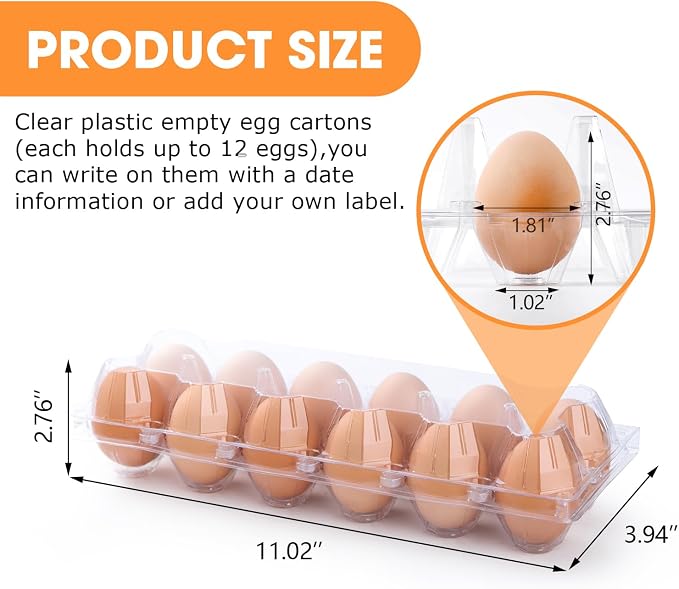 40 Pack Egg Cartons Cheap Bulk,Plastic Egg Carton 2x6 Grids | 12 Count Clear Egg Cartons, Reusable Egg Holder Egg Trays for Family, Chicken Farm, Markets Display - Medium Egg Container - Image 2