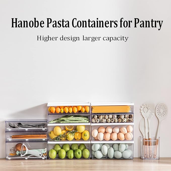 Hanobe Large Airtight Pasta Storage Containers, BPA-Free, 2.4L, 2-Pack | Stackable rectangular design, fits spaghetti, lasagna, noodles, clear grey plastic, for kitchen pantry and fridge - Image 7