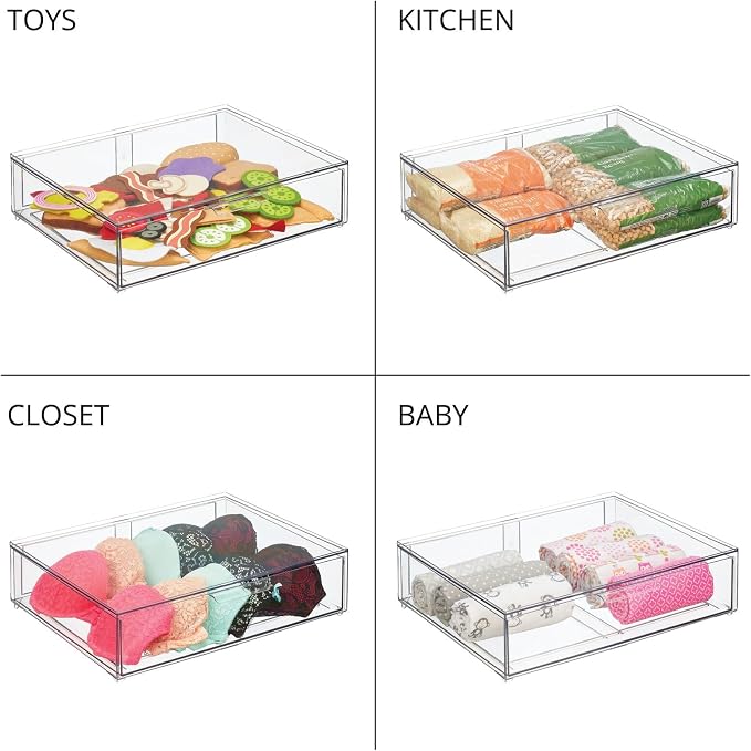 mDesign Wide Plastic Stackable Bathroom Storage Organizer Bin with Pull Out Drawer for Cabinet, Vanity, Shelf, Cupboard, Cabinet, Countertop, Closet Organization - Lumiere Collection - 2 Pack - Clear - Image 6