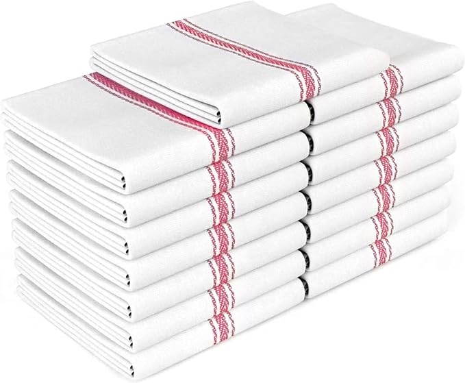Zeppoli Classic Kitchen Towels -15 Pack 100% Natural Cotton Towel Set, Reusable Wash Cloths, Absorbent Dish Towels, Machine Washable Hand Towels, Kitchen Essentials - 14" by 25 - Red Striped by Zeppoli