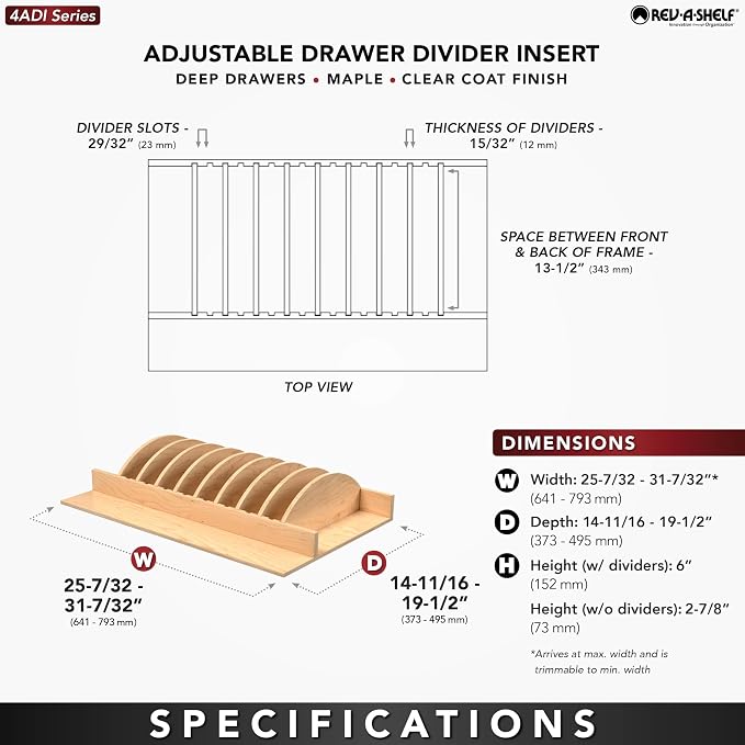 REV-A-Shelf Adjustable Deep Drawer Insert for 30" - 36" Base Cabinet Drawer - Image 3