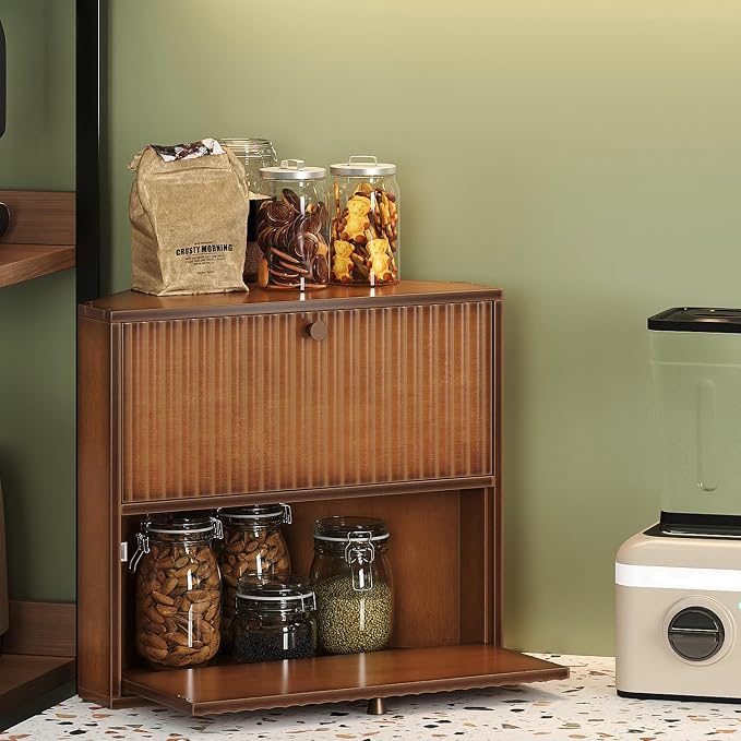 Trironsun Corner Bread Box for Kitchen Countertop Bamboo Two Layer Large Capacity Bread Storage Bin Vintage Storage for Homemade Bread (Brown) - Image 3