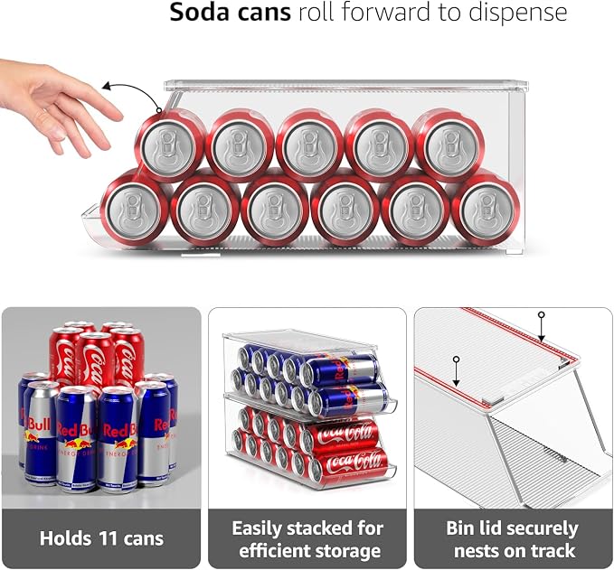 Sorbus Skinny Soda Can Organizer for Refrigerator - Stackable Slim Can Holder Dispenser with Lid for Fridge, Pantry, Freezer - BPA-Free, Clear Design, Drink Organizer for Fridge (2-Pack) - Image 5